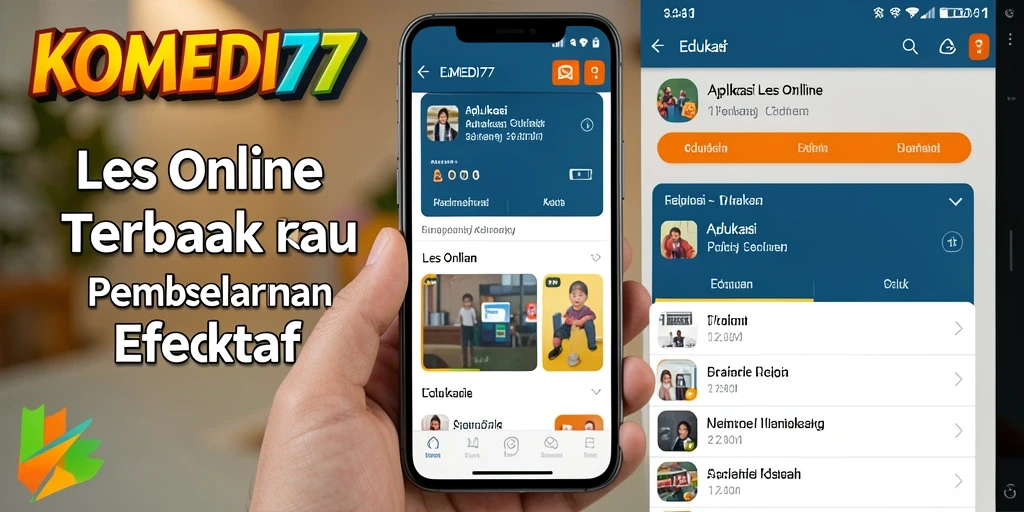 Tampilan antarmuka aplikasi KOMEDI77 untuk Les Online.