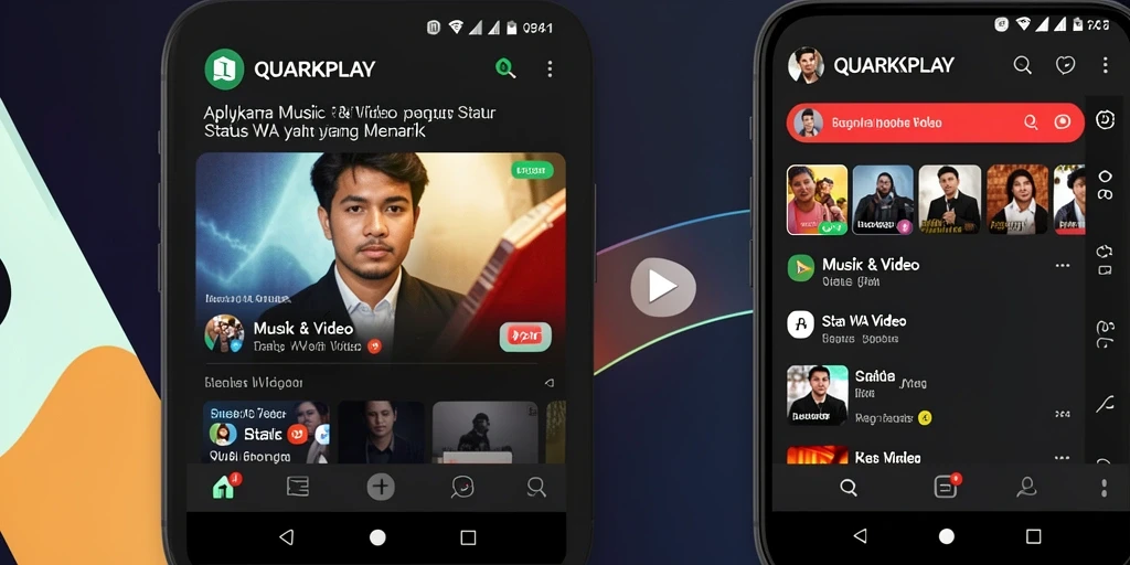 Tampilan antarmuka dan fitur unggulan aplikasi QUARKPLAY untuk Status WA Video.