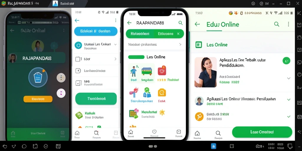 Antarmuka modern dan fungsional aplikasi RAJAPANDA88 untuk Les Online.